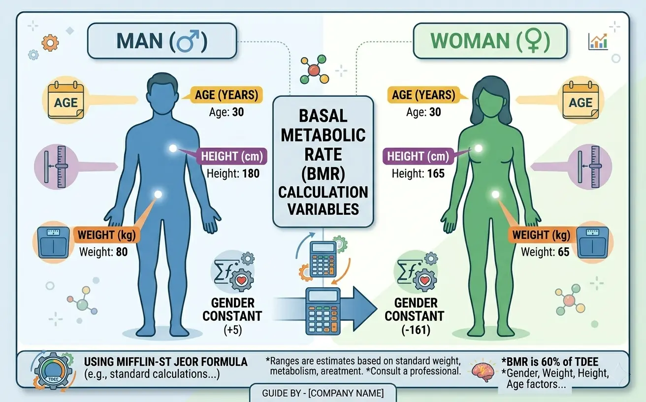 Mifflin-St Jeor BMR Calculation Example for Man and Woman