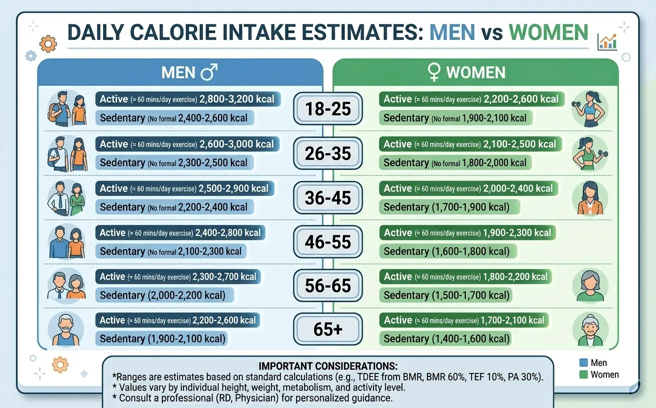 Calorie Target Ranges by Gender and Age Chart