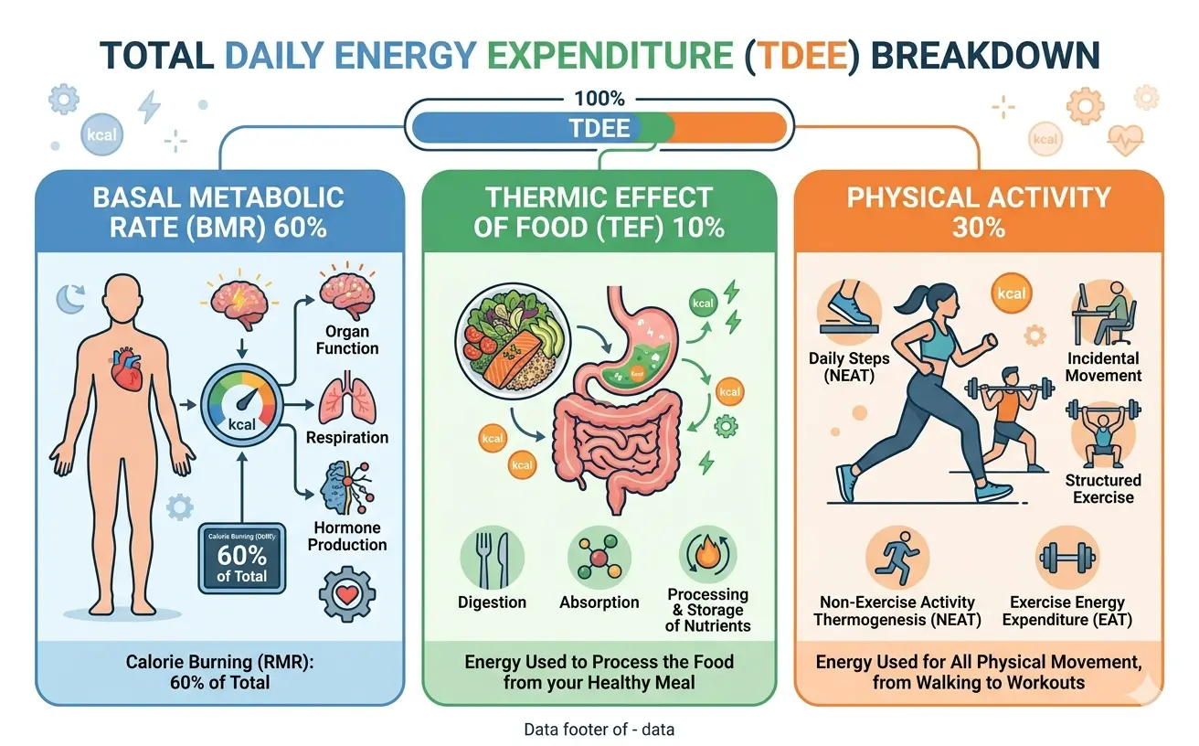 Daily Calorie Calculator TDEE Breakdown Infographic