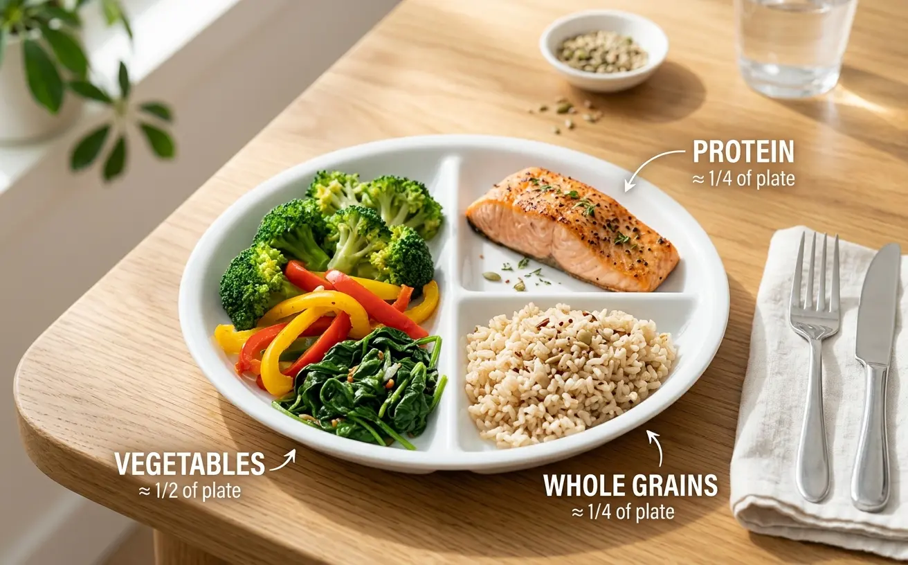Healthy Portioned Meal Plate for Calorie Deficit
