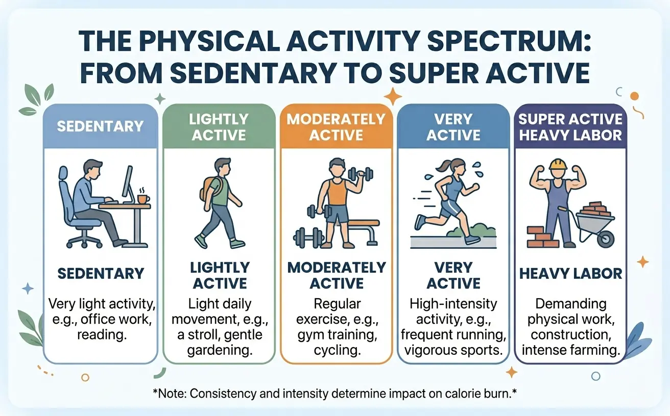 TDEE Activity Level Multipliers Spectrum Infographic